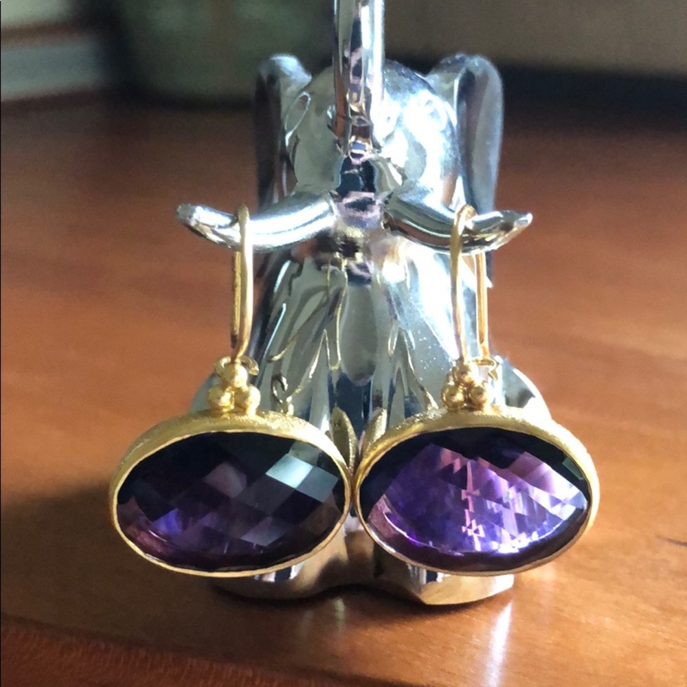 🥳HP🎉NWOT Ginelli Gold and Amethyst Oval Earrings